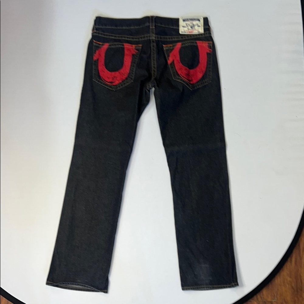 True Religion Men’s Black Jeans with Red Details